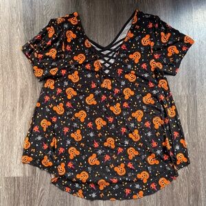 Disney | Halloween Mickey Pumpkin Black and Orange Women's Short Sleeve Top